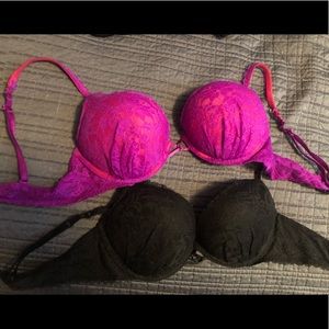 Two (2) Miraculous Plunge VS pushup bras 34B